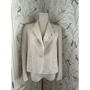 Jaeger Beige Blazer Crop One Button Made In Great Britain Vintage Size 10 Fits M